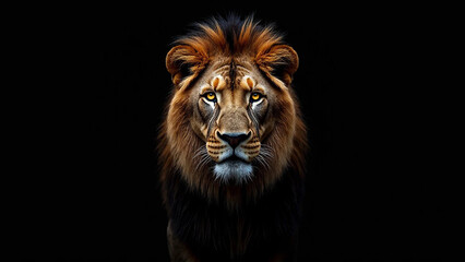 Fototapeta premium Portrait of a great lion, widescreen 16:9, 300 dpi, with free space for text