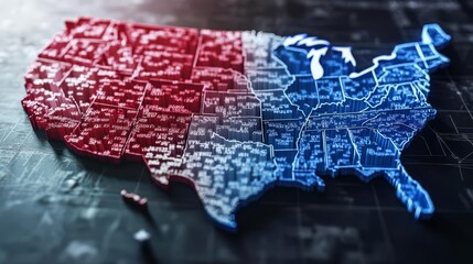 Electoral map with states flipping colors, presidential election results, 3D illustration