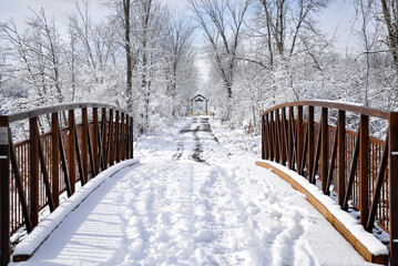 Snow covered bridge in winter