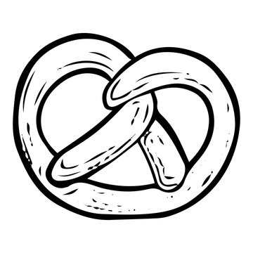 recommend clip art: Bun pretzel hand drawn doodle. Baked pie. Bakery. Sweet food. Homemade pastry. Wheat dough bread. Sugar biscuit dessert. Vector sketch line art illustration.