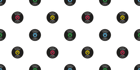 dog paw vinyl seamless pattern cat footprint kitten music song record disk vector cartoon pet doodle tile background gift wrapping paper repeat wallpaper scarf isolated illustration design