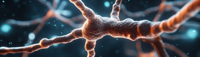 Close-up of a neuron showcasing intricate structures and vibrant colors, illustrating the complexity of the nervous system.