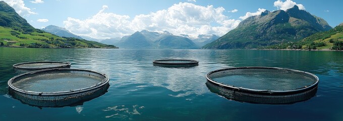 Fish Farming in a Norwegian Fjord