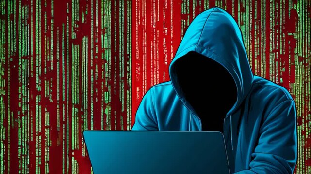 Anonymous Computer Hacker attacking internet Hacking malware concept. Hacker abstract laptop binary code digital interface. Virus, Spyware, Malware Malicious software. Cyber