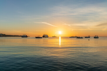 Sunrise over the sea. Panoramic seascape.