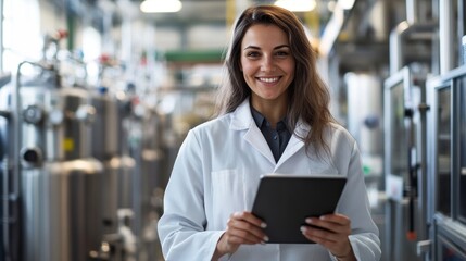 Smiling Female Engineer in a Factory