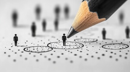 Conceptual Image of Pencil Drawing Circles Around People in Background for Target Audience Analysis
