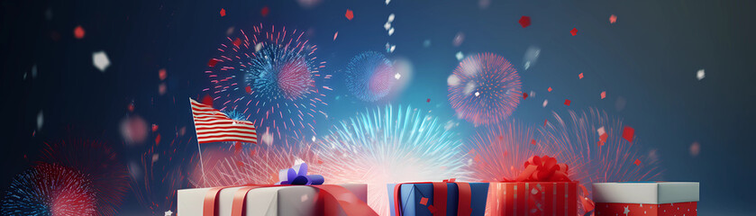 Independence day 4 of July holiday banner USA National day Holiday web banner facebook creative banner template, flag with stars - blue, red, white