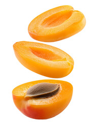Slices of Apricot Falling Isolated on White