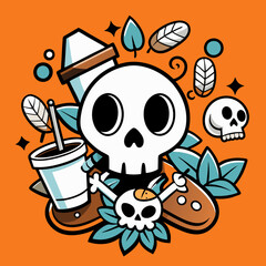skull and crossbones isolated on orange color  background. PNG Transparent file type with high definition quality And vibrant color grading Available.