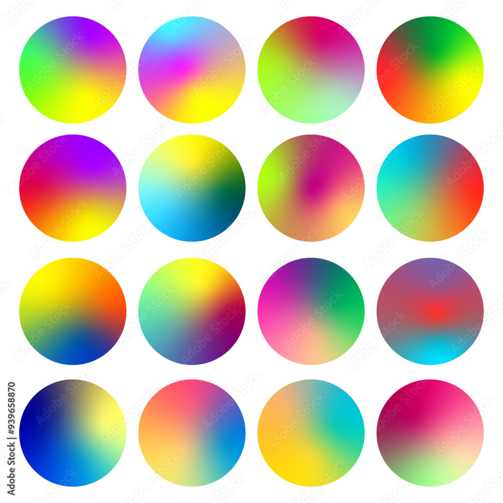 Poster rounded holographic gradient sphere button. colorful round buttons or spheres