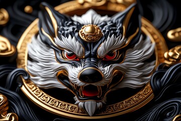 Fototapeta premium A detailed close-up of the nine-tailed foxâ€™s face, showing the sharp intelligence and cunning that defines this mythical creature