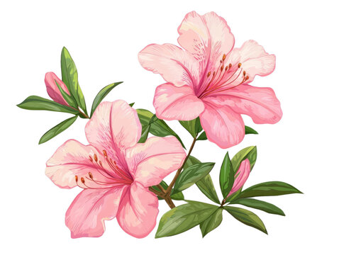Bright pink azalea flowers with lush green leaves, perfect for enhancing nature-themed designs and artwork.