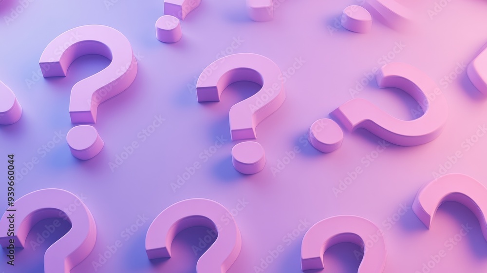 Aufkleber a visually appealing arrangement of 3d question marks on a gradient background.