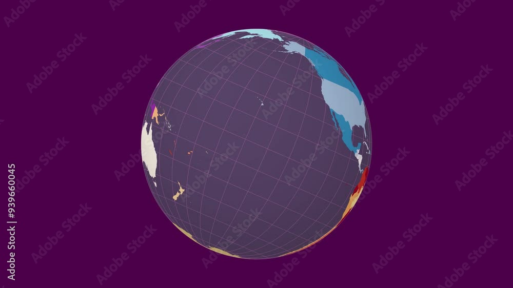 Poster rotating planet. tilted sphere view. slow speed globe rotation. colored countries style. world map w