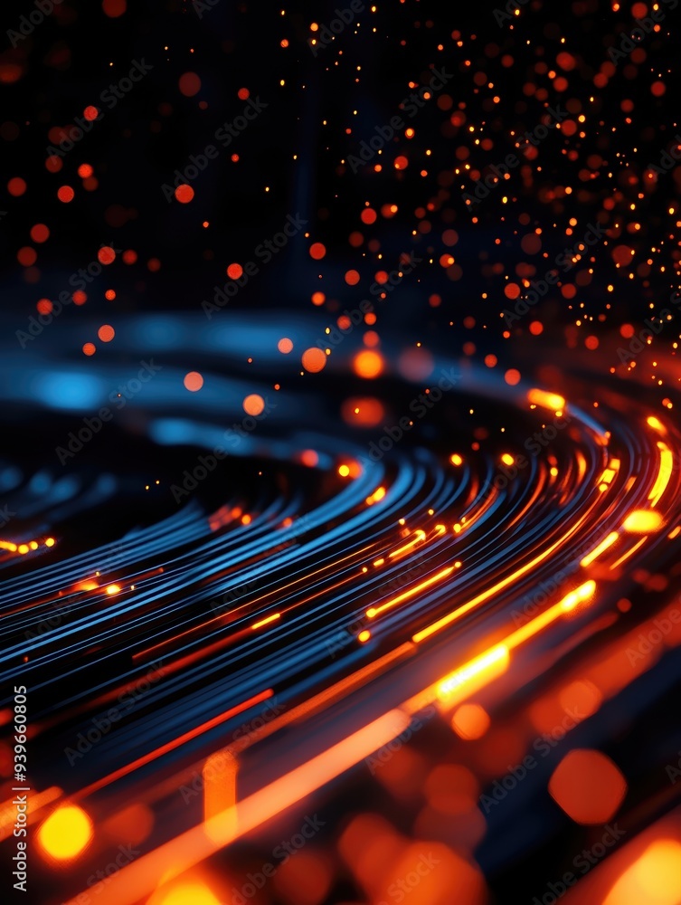 Aufkleber abstract background with vibrant orange and blue light trails, creating a futuristic and dynamic vis