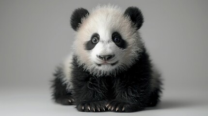 Fototapeta premium Panda Bear on White Background - Majestic Mammal at Rest