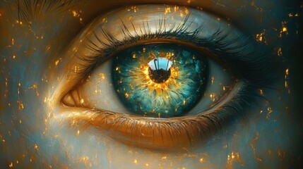 A Close-Up Of A Human Eye With A Galaxy Within It