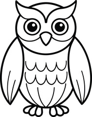 Simple owl line art perfect for kids to color in their own creative style
