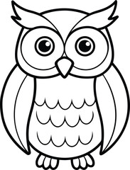 Delightful owl line art graphic illustration designed for children’s coloring book activities
