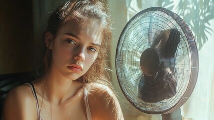 Naklejka premium Young Woman and Fan