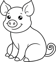 Bring a cute pig to life with this fun line art illustration designed for kids' coloring book adventures
