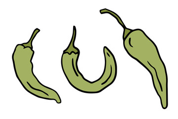 green jalapeños, color doodle style for culinary blogs, recipe cards, kitchen decor, educational material on spicy foods. Mexican food