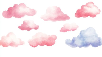 Clouds set. White background. Watercolor illustrations