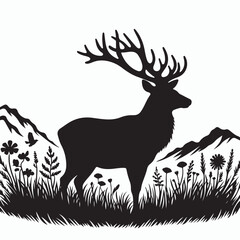 Deer silhouette vector on white background
