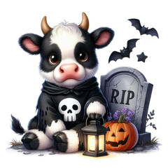 Naklejka premium Cute Halloween Cow Sublimation Clipart Vector Illustration