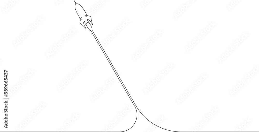 Poster continuous one line drawing spaceship takeoff. rocket launch. space. one continuous line isolated mi