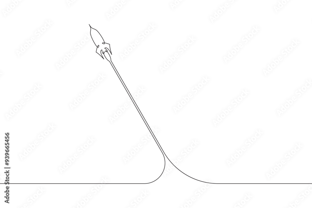 Poster continuous one line drawing spaceship takeoff. rocket launch. space. one continuous line isolated mi