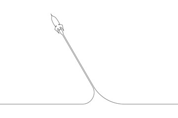 Continuous one line drawing spaceship takeoff. Rocket launch. Space. One continuous line isolated minimal illustration.