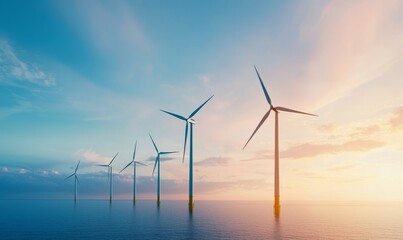 Coastal Wind Turbines Generating Clean Energy on Vibrant Cliff