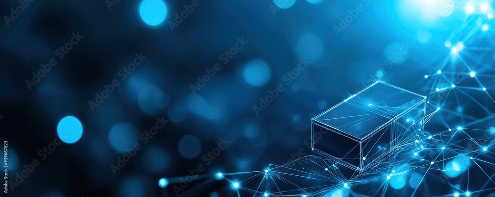 Poster a futuristic abstract image showcasing a glowing box amidst a network of interconnected nodes and bl