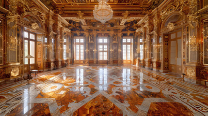 Fototapeta premium luxury palace gold chandelier baroque decoration in Germany Austria European palace room background