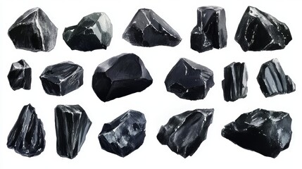 Coal. White background. Watercolor illustrations set