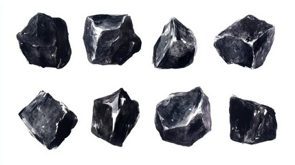 Obraz premium Coal. White background. Watercolor illustrations set