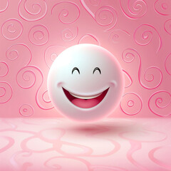 Fototapeta premium A glowing smile on a pastel pink background with whimsical swirls. The beaming face radiates sweetness and delight, creating a joyful and inviting scene. Excellent for charming visuals.