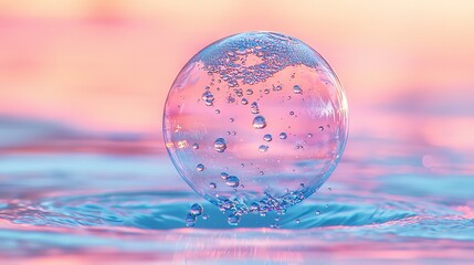   A pink-blue background with a droplet of water in close-up focus
