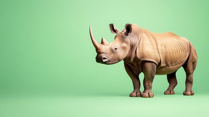 Fototapeta premium Majestic Javan Rhino on Light Green Background, Emphasis on Strength, Ideal Visual for Educational Use in Environmental Science