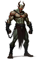 Fototapeta premium Menacing Demon with Glowing Eyes , dark fantasy aesthetic, high-detail illustration, epic fantasy artwork, character concept art, rich color palette, dark and gritty style.