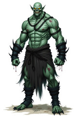 Muscular Demon with Glowing Eyes , dark fantasy aesthetic, high-detail illustration, epic fantasy artwork, character concept art, rich color palette, dark and gritty style.