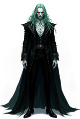 Naklejka premium Ethereal Vampire Lord Portrait , dark fantasy aesthetic, high-detail illustration, epic fantasy artwork, character concept art, rich color palette, dark and gritty style.