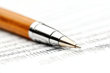 Close-up of a sleek pen, poised over a document, emphasizing the art of writing and professionalism in a modern setting.