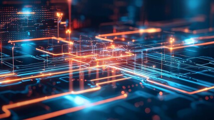 Obraz premium A 3D render of a network security matrix, with protective barriers in place to prevent unauthorized access, symbolizing advanced digital risk protection