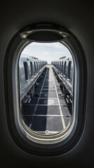 Obraz premium A view of the inside of an airplane looking out the window