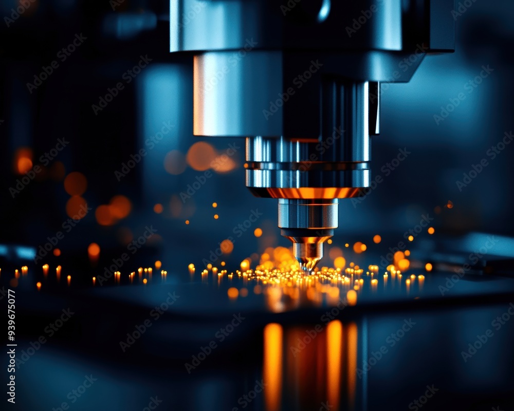 Aufkleber close-up of advanced cnc machine in action, precision engineering with glowing sparks during metalwo