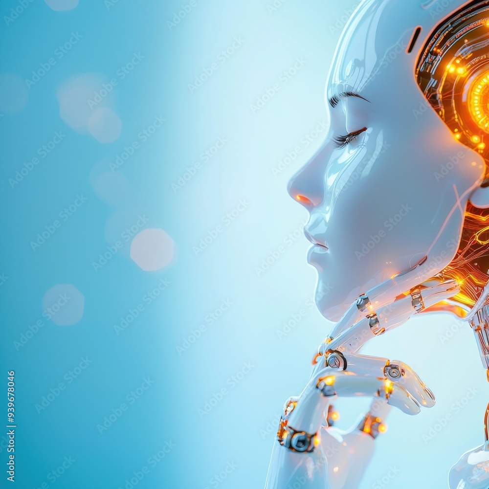 Poster futuristic robotic profile with glowing circuitry, symbolizing advanced technology and artificial in
