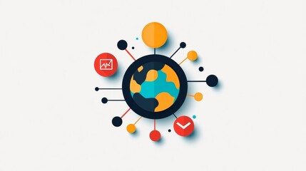 Obraz premium Minimalist connectivity, global network of ideas, philosophy in symbols, flat design illustration